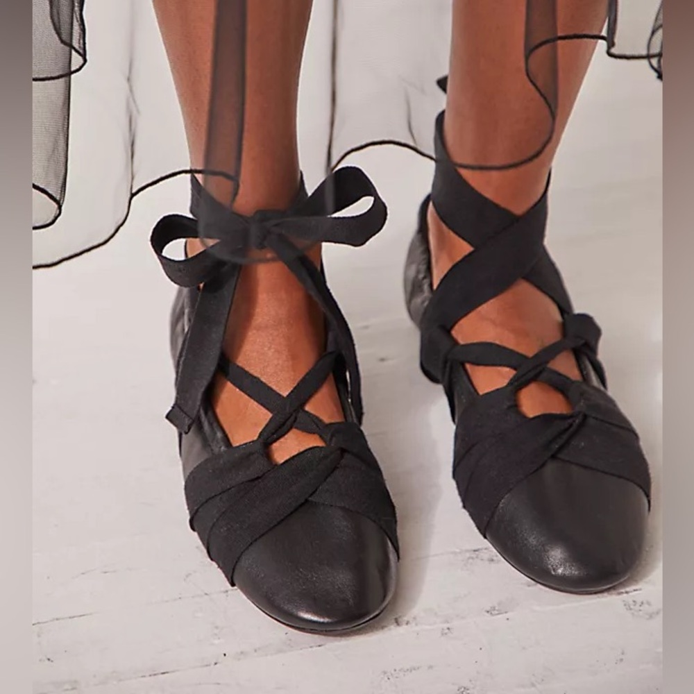 FREE PEOPLE Cece Wrap Ballet Flats Black 8